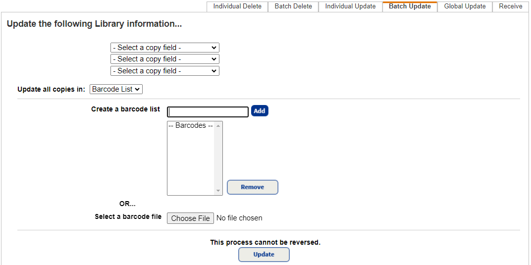 Update Copies, Batch Update sub-tab.